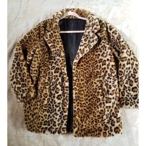 Leopard Print Faux Fur Coat Sz Small